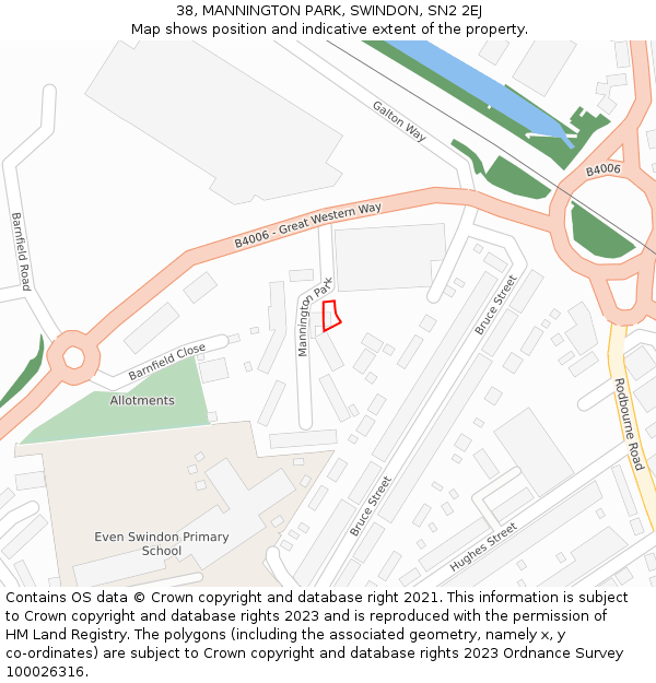 38, MANNINGTON PARK, SWINDON, SN2 2EJ: Location map and indicative extent of plot