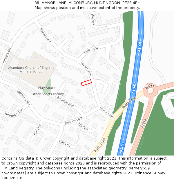 38, MANOR LANE, ALCONBURY, HUNTINGDON, PE28 4EH: Location map and indicative extent of plot