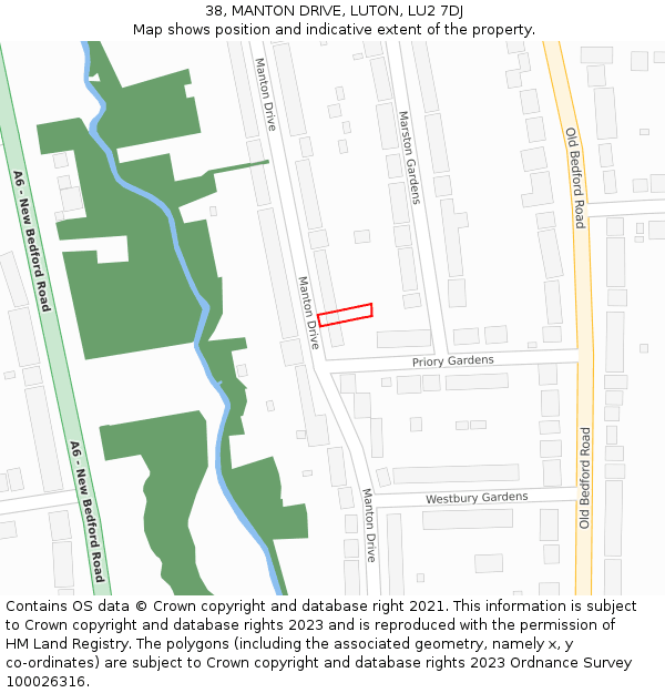 38, MANTON DRIVE, LUTON, LU2 7DJ: Location map and indicative extent of plot