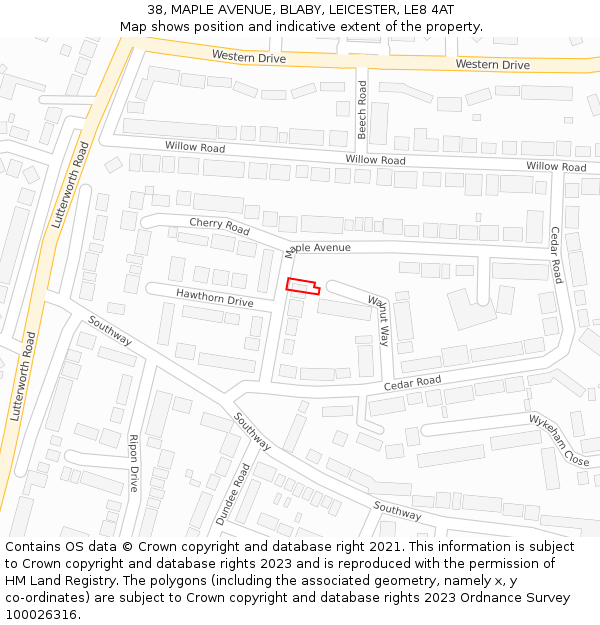 38, MAPLE AVENUE, BLABY, LEICESTER, LE8 4AT: Location map and indicative extent of plot