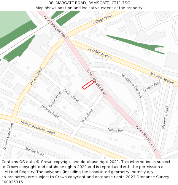 38, MARGATE ROAD, RAMSGATE, CT11 7SG: Location map and indicative extent of plot