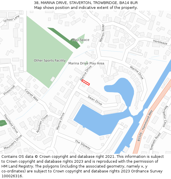 38, MARINA DRIVE, STAVERTON, TROWBRIDGE, BA14 8UR: Location map and indicative extent of plot