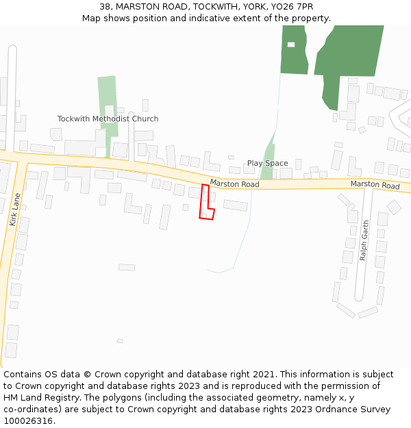 38, MARSTON ROAD, TOCKWITH, YORK, YO26 7PR: Location map and indicative extent of plot