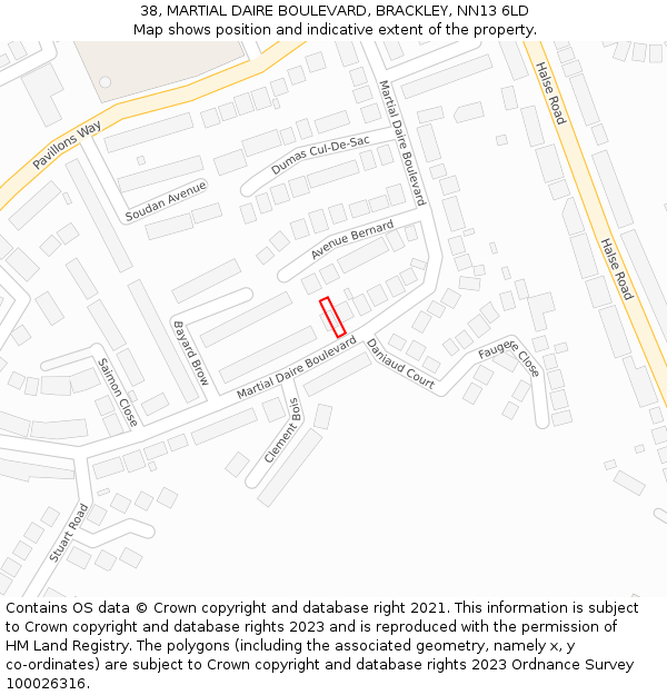 38, MARTIAL DAIRE BOULEVARD, BRACKLEY, NN13 6LD: Location map and indicative extent of plot