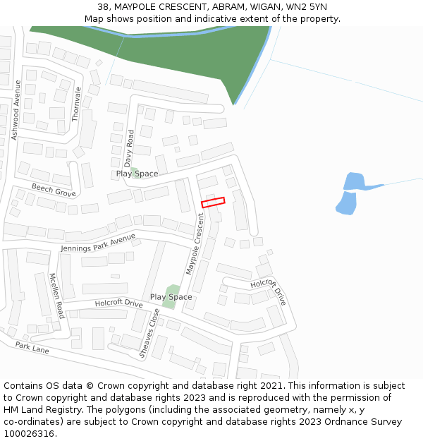 38, MAYPOLE CRESCENT, ABRAM, WIGAN, WN2 5YN: Location map and indicative extent of plot