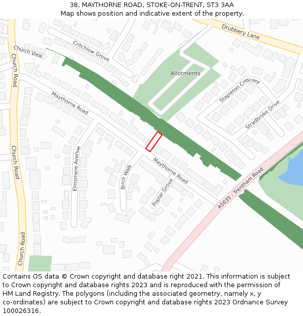 38, MAYTHORNE ROAD, STOKE-ON-TRENT, ST3 3AA: Location map and indicative extent of plot