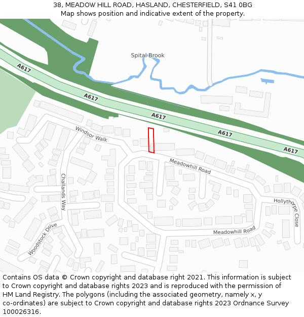 38, MEADOW HILL ROAD, HASLAND, CHESTERFIELD, S41 0BG: Location map and indicative extent of plot