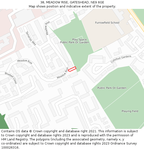 38, MEADOW RISE, GATESHEAD, NE9 6GE: Location map and indicative extent of plot