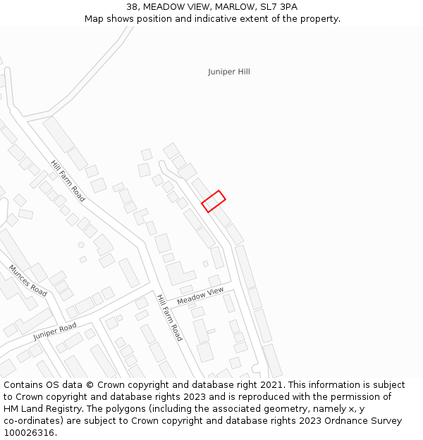 38, MEADOW VIEW, MARLOW, SL7 3PA: Location map and indicative extent of plot