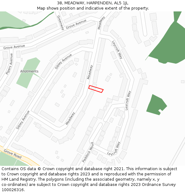 38, MEADWAY, HARPENDEN, AL5 1JL: Location map and indicative extent of plot