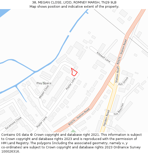 38, MEGAN CLOSE, LYDD, ROMNEY MARSH, TN29 9LB: Location map and indicative extent of plot