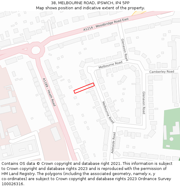 38, MELBOURNE ROAD, IPSWICH, IP4 5PP: Location map and indicative extent of plot