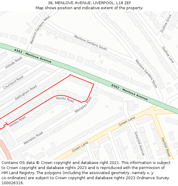 38, MENLOVE AVENUE, LIVERPOOL, L18 2EF: Location map and indicative extent of plot