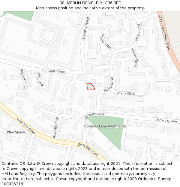 38, MERLIN DRIVE, ELY, CB6 3EE: Location map and indicative extent of plot