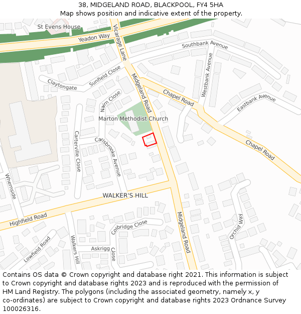 38, MIDGELAND ROAD, BLACKPOOL, FY4 5HA: Location map and indicative extent of plot