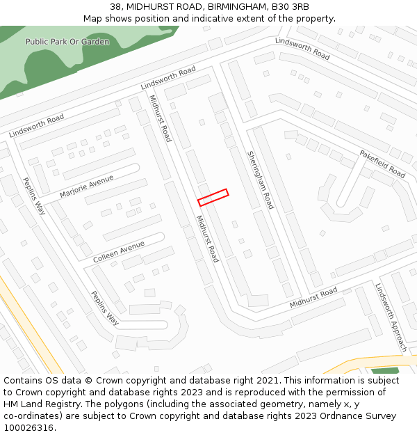 38, MIDHURST ROAD, BIRMINGHAM, B30 3RB: Location map and indicative extent of plot