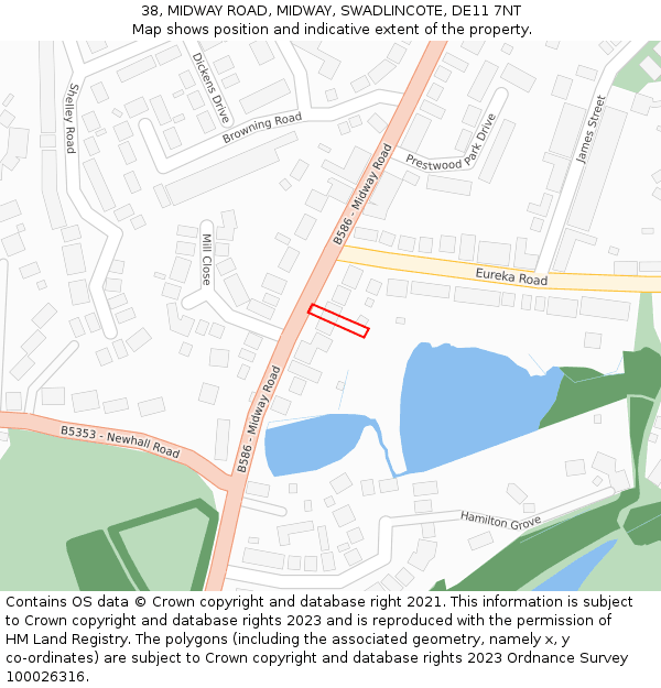 38, MIDWAY ROAD, MIDWAY, SWADLINCOTE, DE11 7NT: Location map and indicative extent of plot