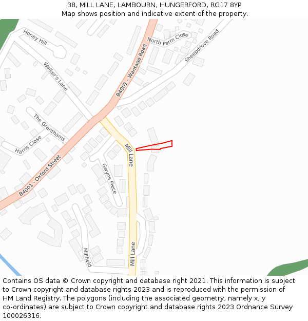 38, MILL LANE, LAMBOURN, HUNGERFORD, RG17 8YP: Location map and indicative extent of plot