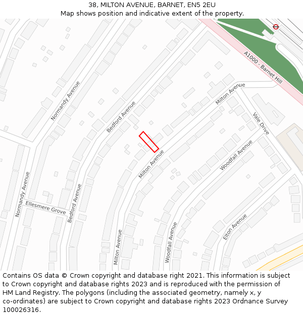 38, MILTON AVENUE, BARNET, EN5 2EU: Location map and indicative extent of plot