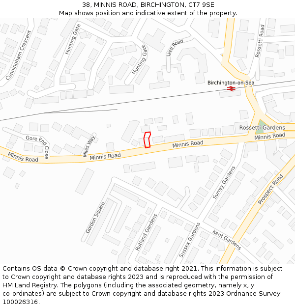 38, MINNIS ROAD, BIRCHINGTON, CT7 9SE: Location map and indicative extent of plot