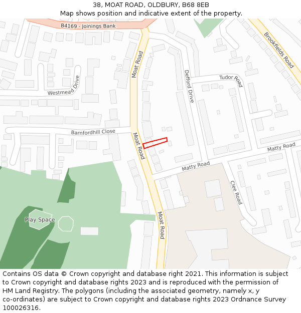 38, MOAT ROAD, OLDBURY, B68 8EB: Location map and indicative extent of plot