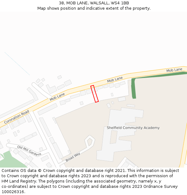 38, MOB LANE, WALSALL, WS4 1BB: Location map and indicative extent of plot