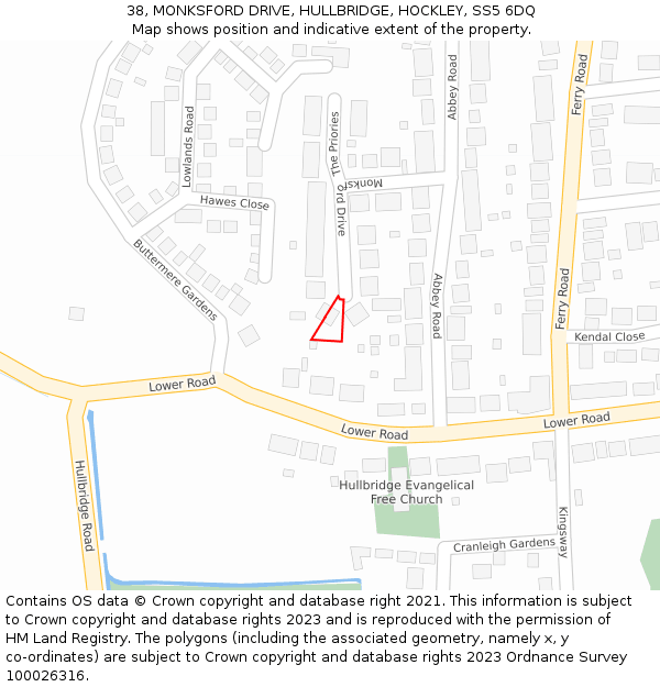 38, MONKSFORD DRIVE, HULLBRIDGE, HOCKLEY, SS5 6DQ: Location map and indicative extent of plot