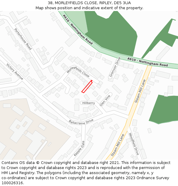 38, MORLEYFIELDS CLOSE, RIPLEY, DE5 3UA: Location map and indicative extent of plot
