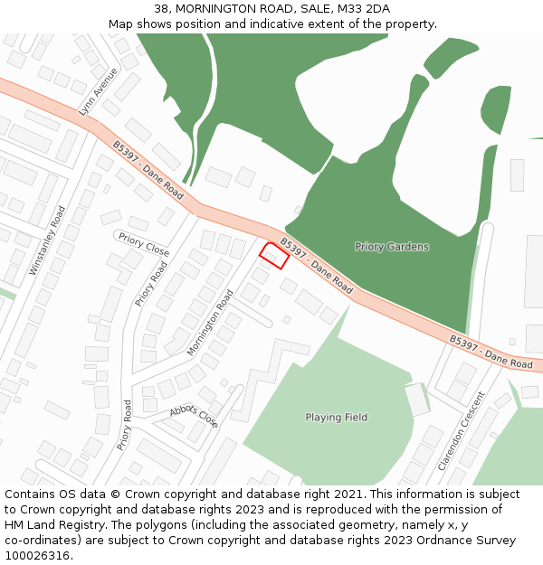 38, MORNINGTON ROAD, SALE, M33 2DA: Location map and indicative extent of plot