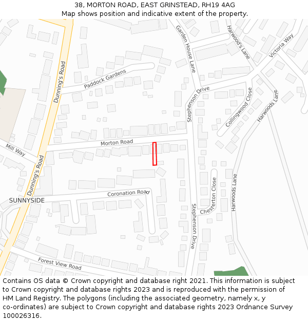 38, MORTON ROAD, EAST GRINSTEAD, RH19 4AG: Location map and indicative extent of plot