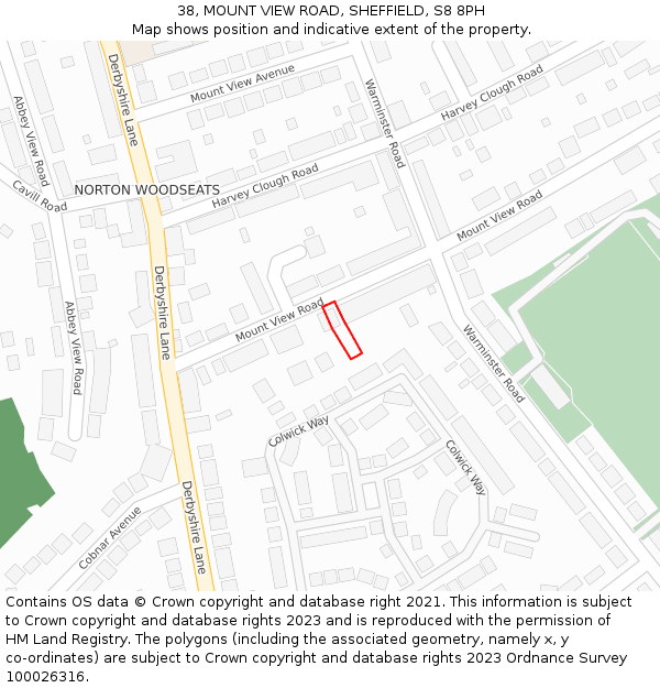 38, MOUNT VIEW ROAD, SHEFFIELD, S8 8PH: Location map and indicative extent of plot
