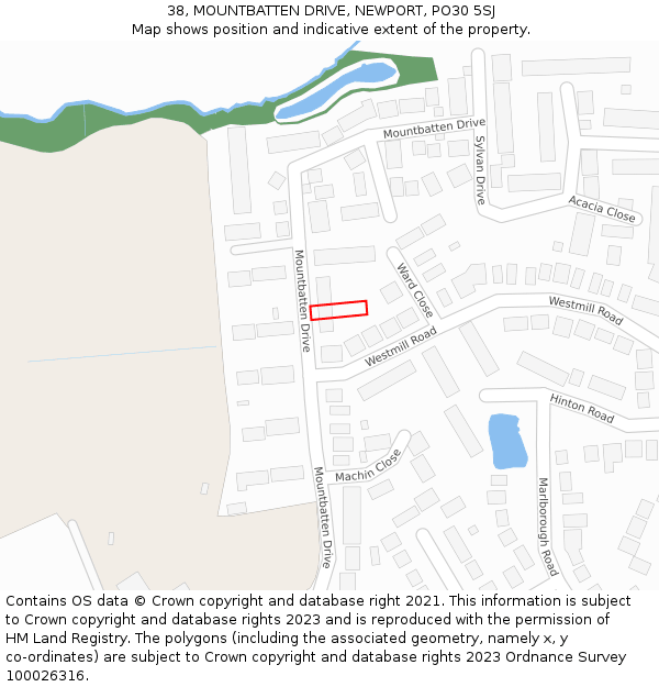 38, MOUNTBATTEN DRIVE, NEWPORT, PO30 5SJ: Location map and indicative extent of plot