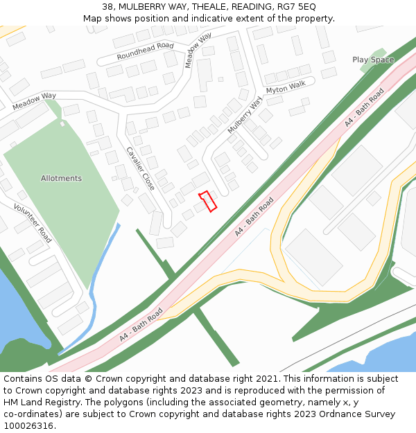 38, MULBERRY WAY, THEALE, READING, RG7 5EQ: Location map and indicative extent of plot