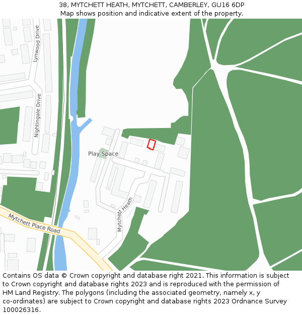 38, MYTCHETT HEATH, MYTCHETT, CAMBERLEY, GU16 6DP: Location map and indicative extent of plot