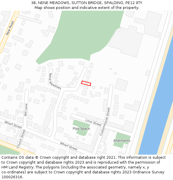 38, NENE MEADOWS, SUTTON BRIDGE, SPALDING, PE12 9TY: Location map and indicative extent of plot