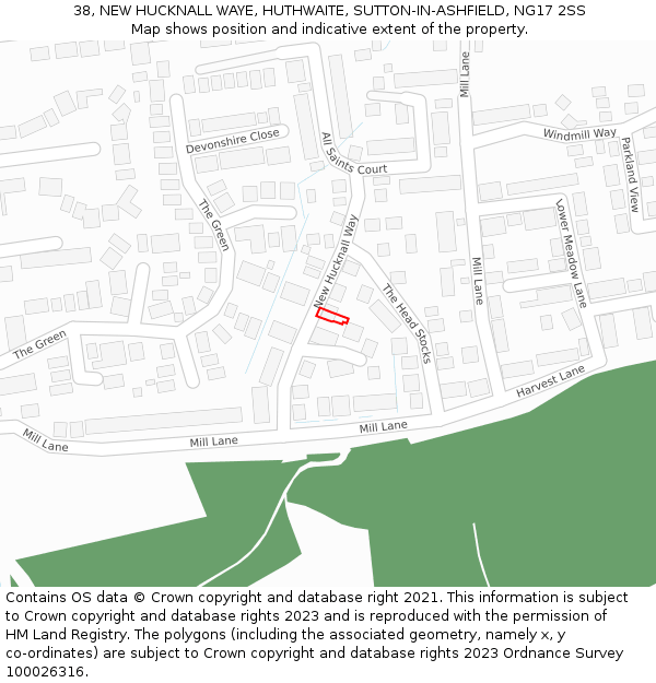 38, NEW HUCKNALL WAYE, HUTHWAITE, SUTTON-IN-ASHFIELD, NG17 2SS: Location map and indicative extent of plot