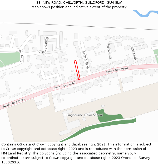 38, NEW ROAD, CHILWORTH, GUILDFORD, GU4 8LW: Location map and indicative extent of plot