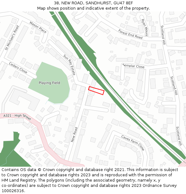 38, NEW ROAD, SANDHURST, GU47 8EF: Location map and indicative extent of plot