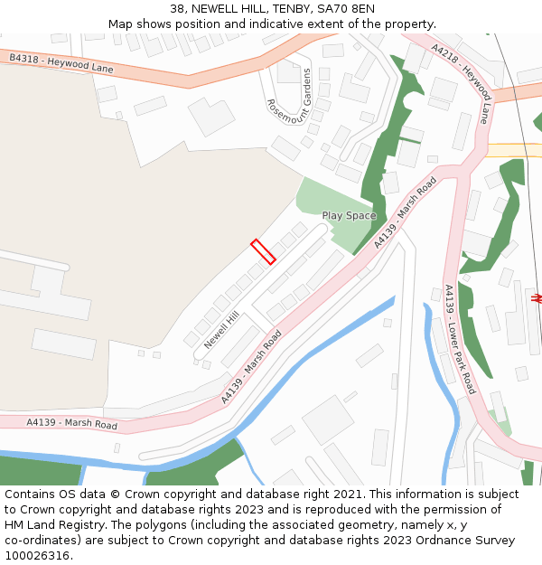 38, NEWELL HILL, TENBY, SA70 8EN: Location map and indicative extent of plot