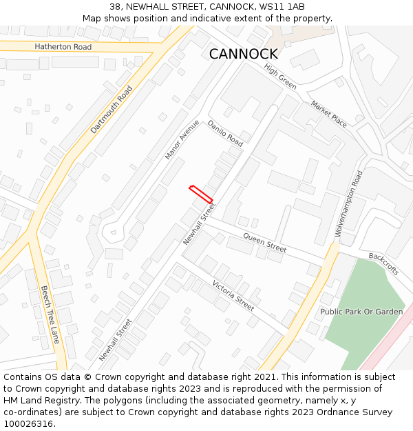 38, NEWHALL STREET, CANNOCK, WS11 1AB: Location map and indicative extent of plot