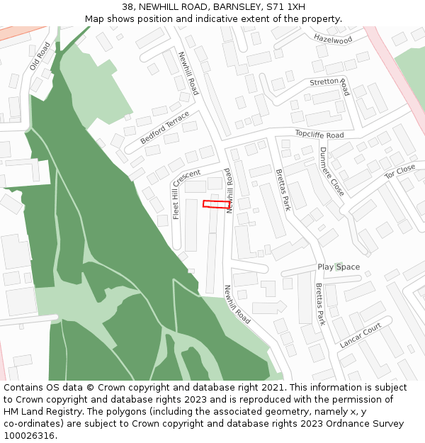 38, NEWHILL ROAD, BARNSLEY, S71 1XH: Location map and indicative extent of plot