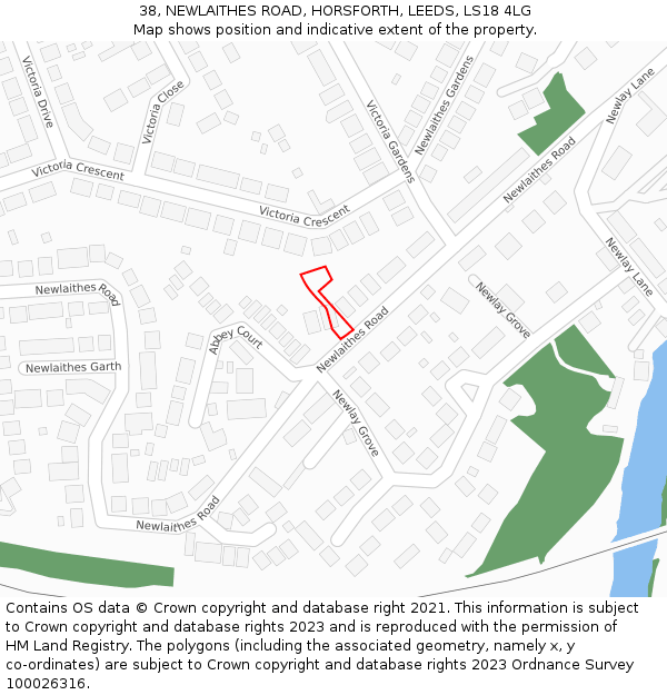 38, NEWLAITHES ROAD, HORSFORTH, LEEDS, LS18 4LG: Location map and indicative extent of plot