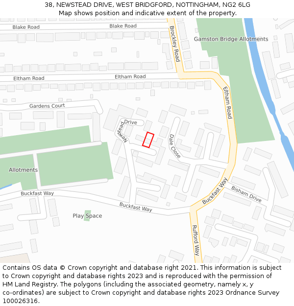 38, NEWSTEAD DRIVE, WEST BRIDGFORD, NOTTINGHAM, NG2 6LG: Location map and indicative extent of plot