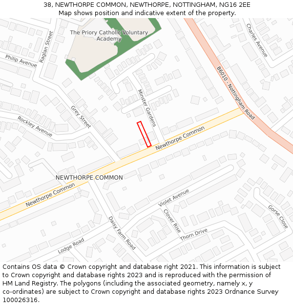 38, NEWTHORPE COMMON, NEWTHORPE, NOTTINGHAM, NG16 2EE: Location map and indicative extent of plot