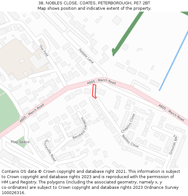 38, NOBLES CLOSE, COATES, PETERBOROUGH, PE7 2BT: Location map and indicative extent of plot