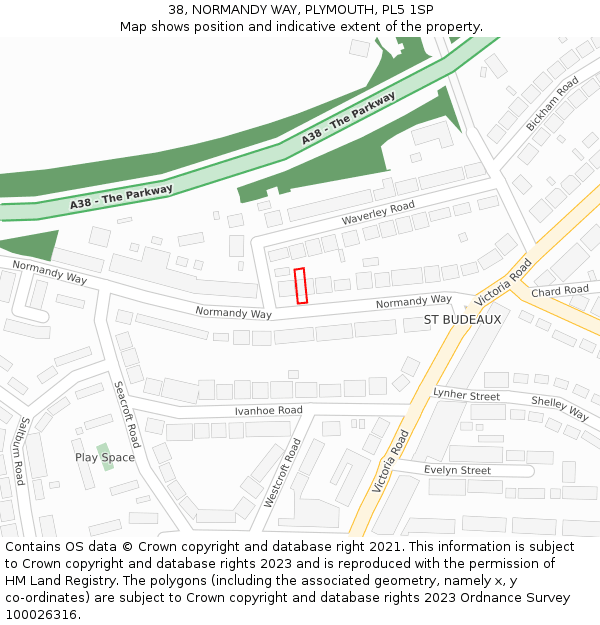 38, NORMANDY WAY, PLYMOUTH, PL5 1SP: Location map and indicative extent of plot