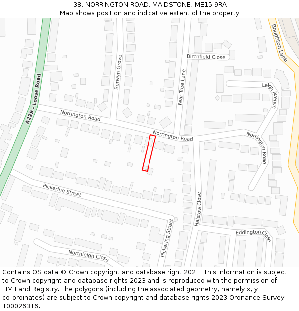 38, NORRINGTON ROAD, MAIDSTONE, ME15 9RA: Location map and indicative extent of plot