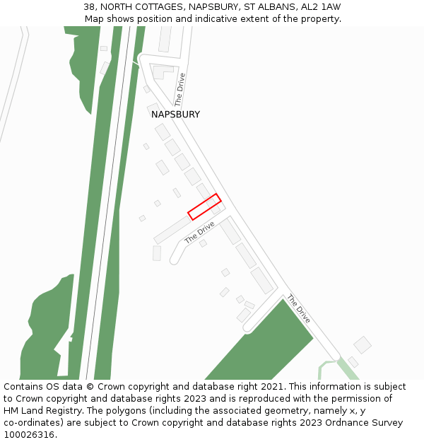 38, NORTH COTTAGES, NAPSBURY, ST ALBANS, AL2 1AW: Location map and indicative extent of plot