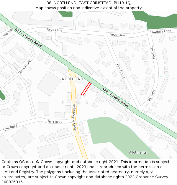 38, NORTH END, EAST GRINSTEAD, RH19 1QJ: Location map and indicative extent of plot