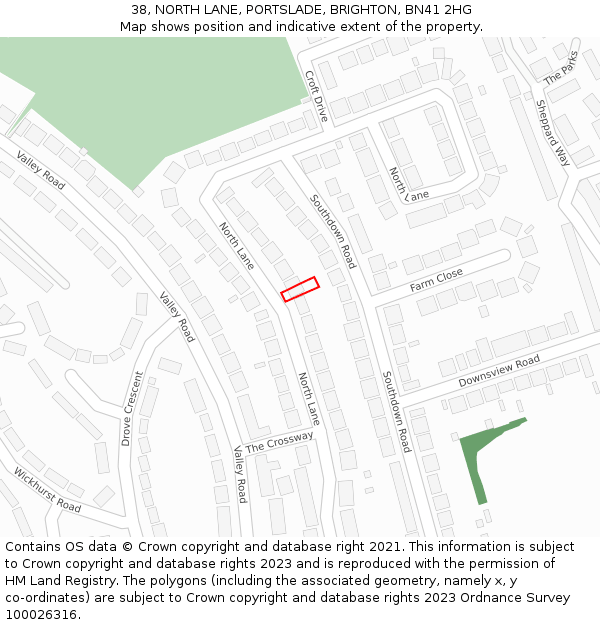 38, NORTH LANE, PORTSLADE, BRIGHTON, BN41 2HG: Location map and indicative extent of plot